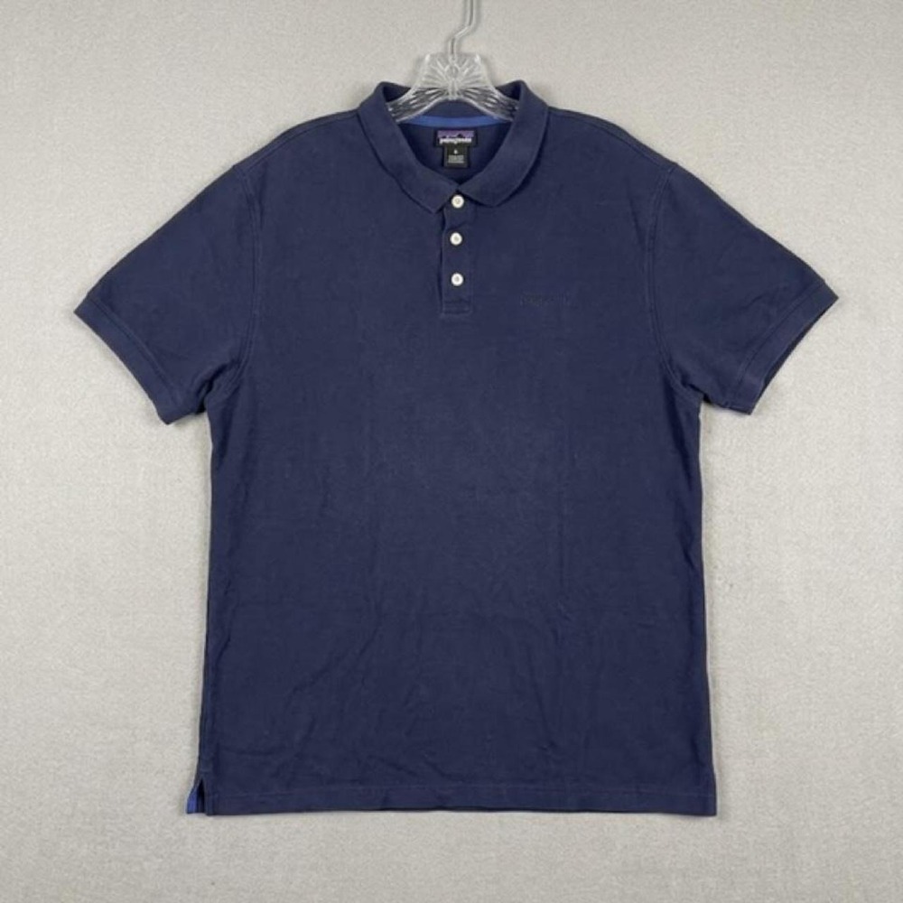 Patagonia Mens Organic Cotton Short Sleeve Polo Shirt Navy Blue Large